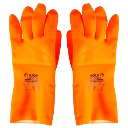 Luva Latex Flocada 30cm 0,70mm Volk Laranja Reforcada Xg laranja G