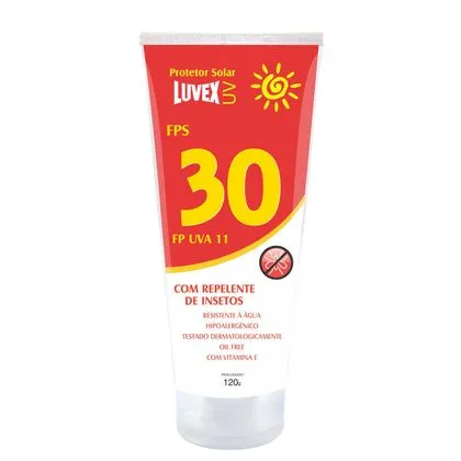 Protetor Solar Repelente FPS 30 Luvex Bisnaga 120g Protetor Solar Fps 30 Com Repelente 120gr Luvex