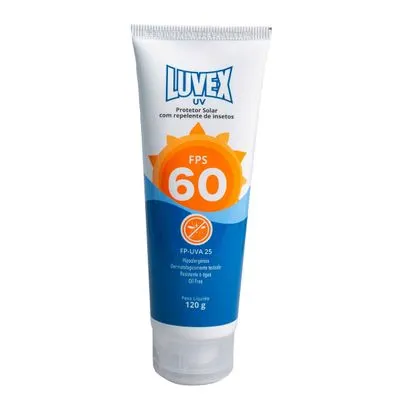Protetor Solar Repelente FPS 60 Luvex Bisnaga 120g Protetor Solar Fps 60 Com Repelente 120gr Luvex