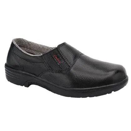 Sapato Feminino Elástico Sem Bico Pu Couro Vaqueta Conforto Preto 34