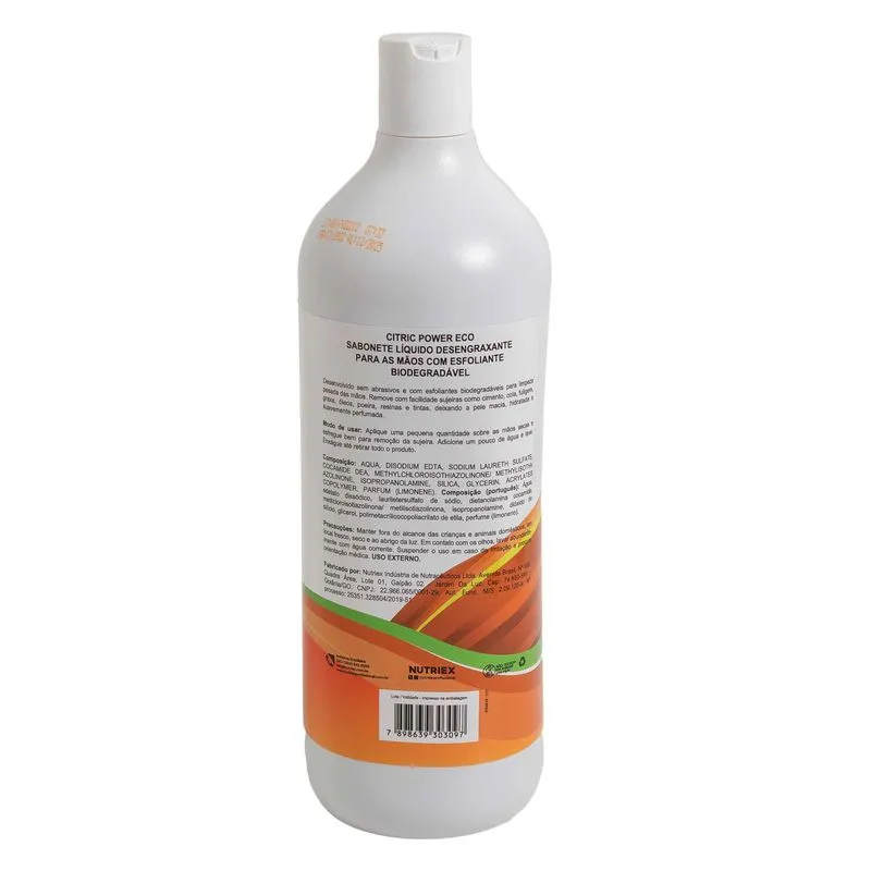 Sabonete Líquido Desengraxante Nutriex Power Eco Esfoliante Frasco 1L Sabonete Liquido Desengraxante Nutriex Power Eco Esfoliante Frasco 1l 2