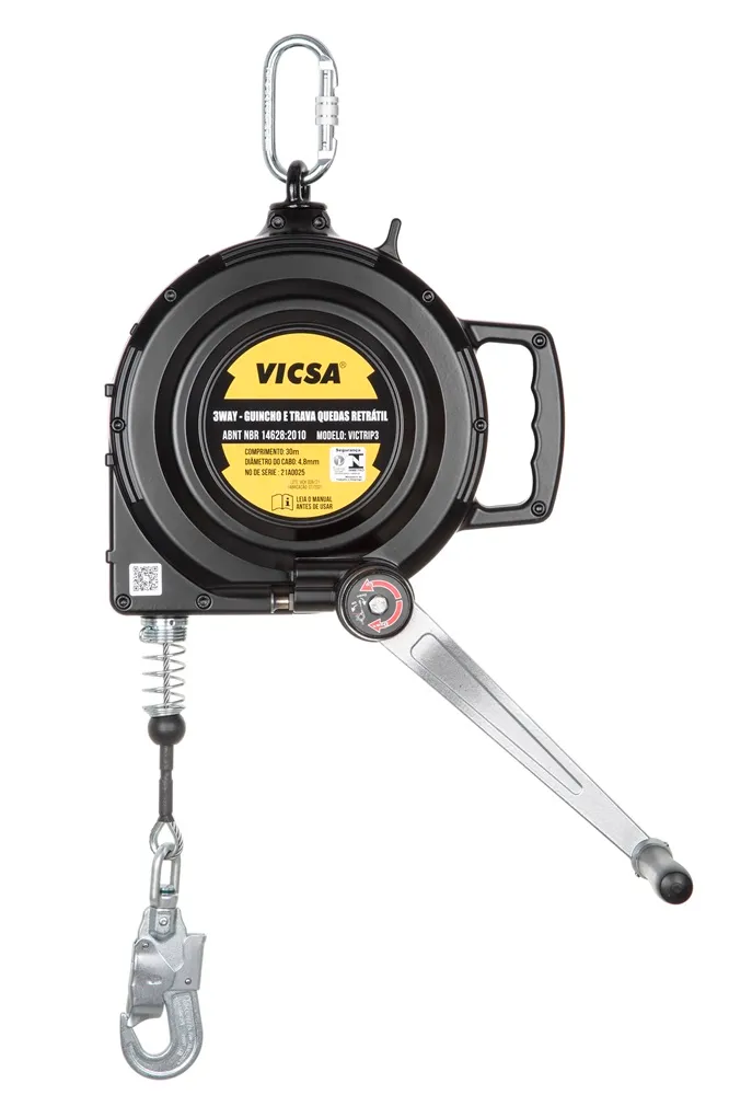 Trava Quedas Retratil Com Guincho Cabo Aco 30m Conector Aco 20mm Vicas Victrip 3 2