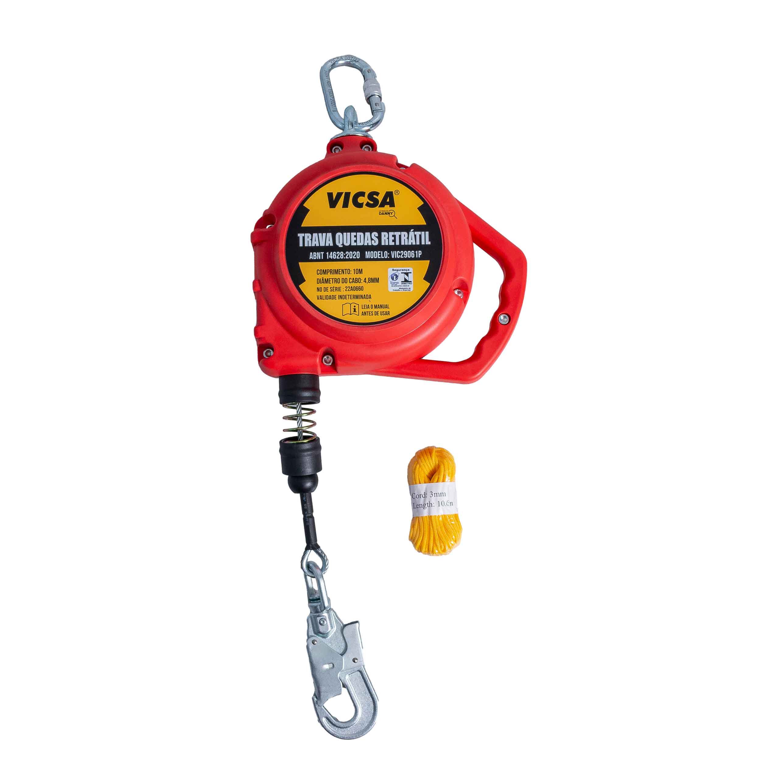Trava Quedas Retratil Cabo Aco 10m Conector Aco 18mm Vicsa Check Epi - Imagem 4