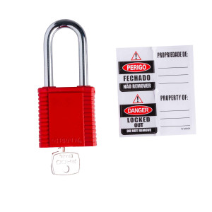 CADEADO PLAST BLOQUEIO HASTE METAL SEG DIFERENTES 4,7CM BRADY EXPRESS VERMELHO